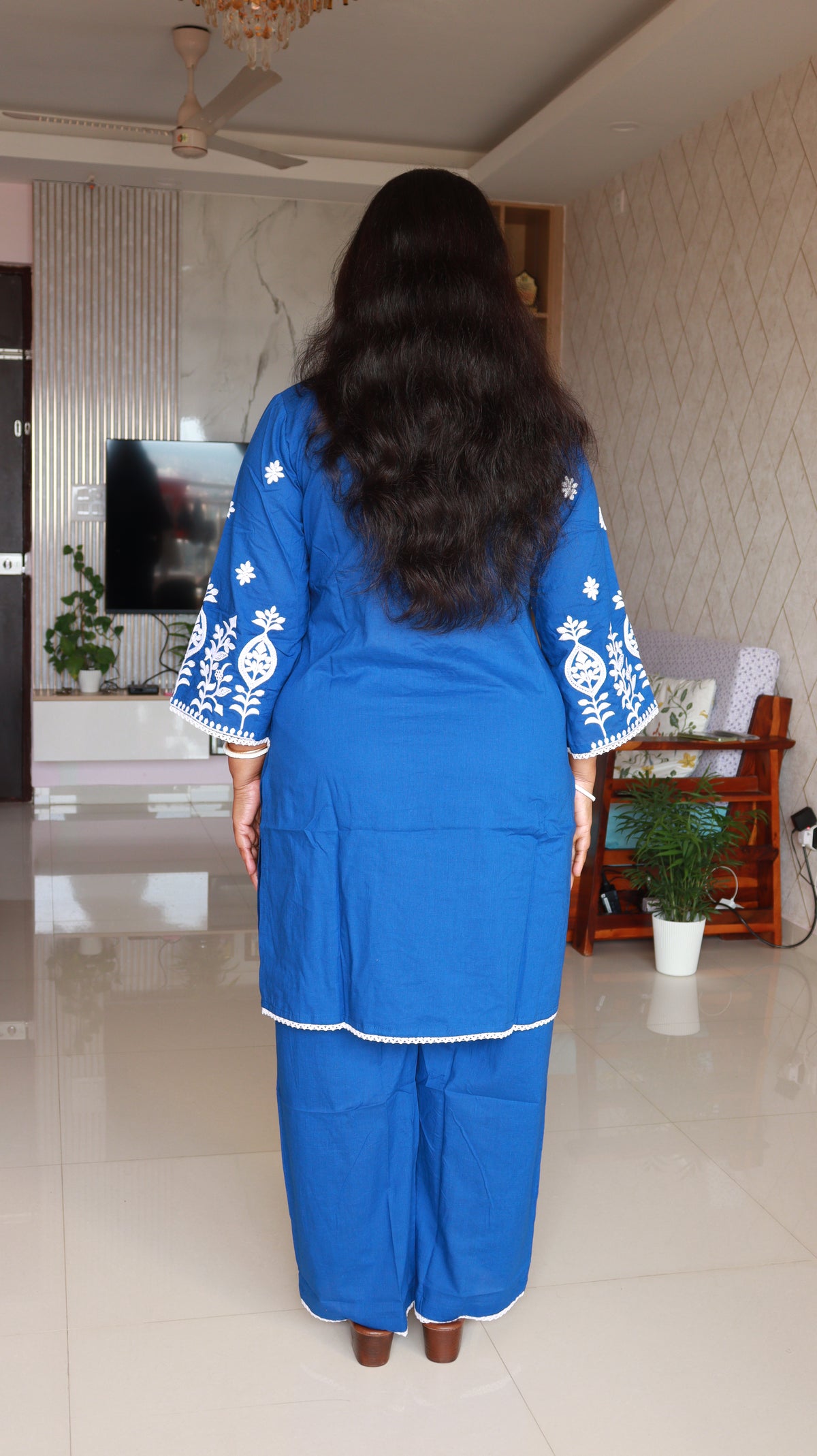 Arova Short Co-ord Kurti Set- Deep blue