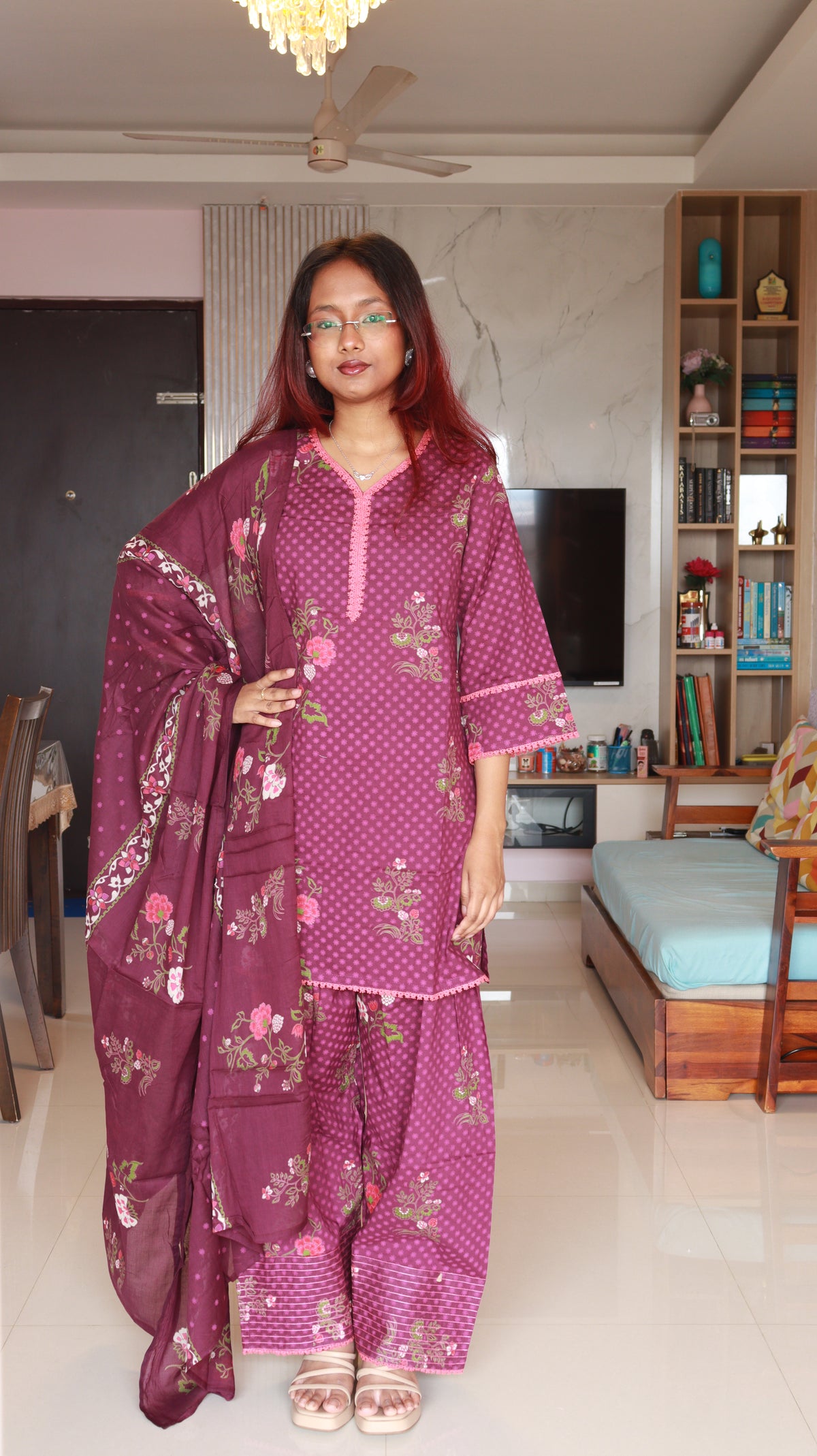 Navina 3-Piece Farsi Salwaar set - Burgundy