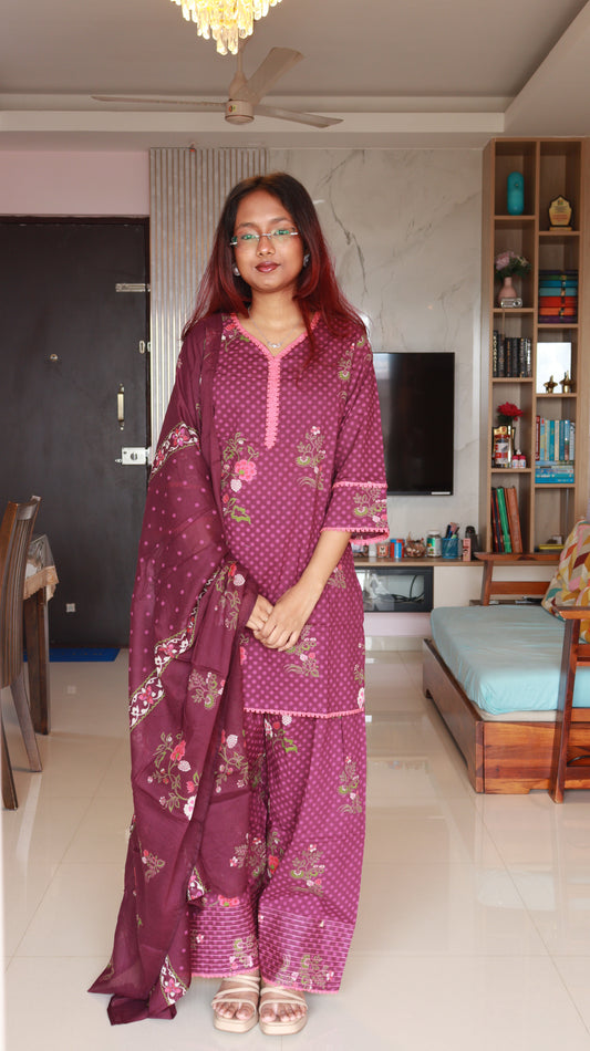 Navina 3-Piece Farsi Salwaar set - Burgundy