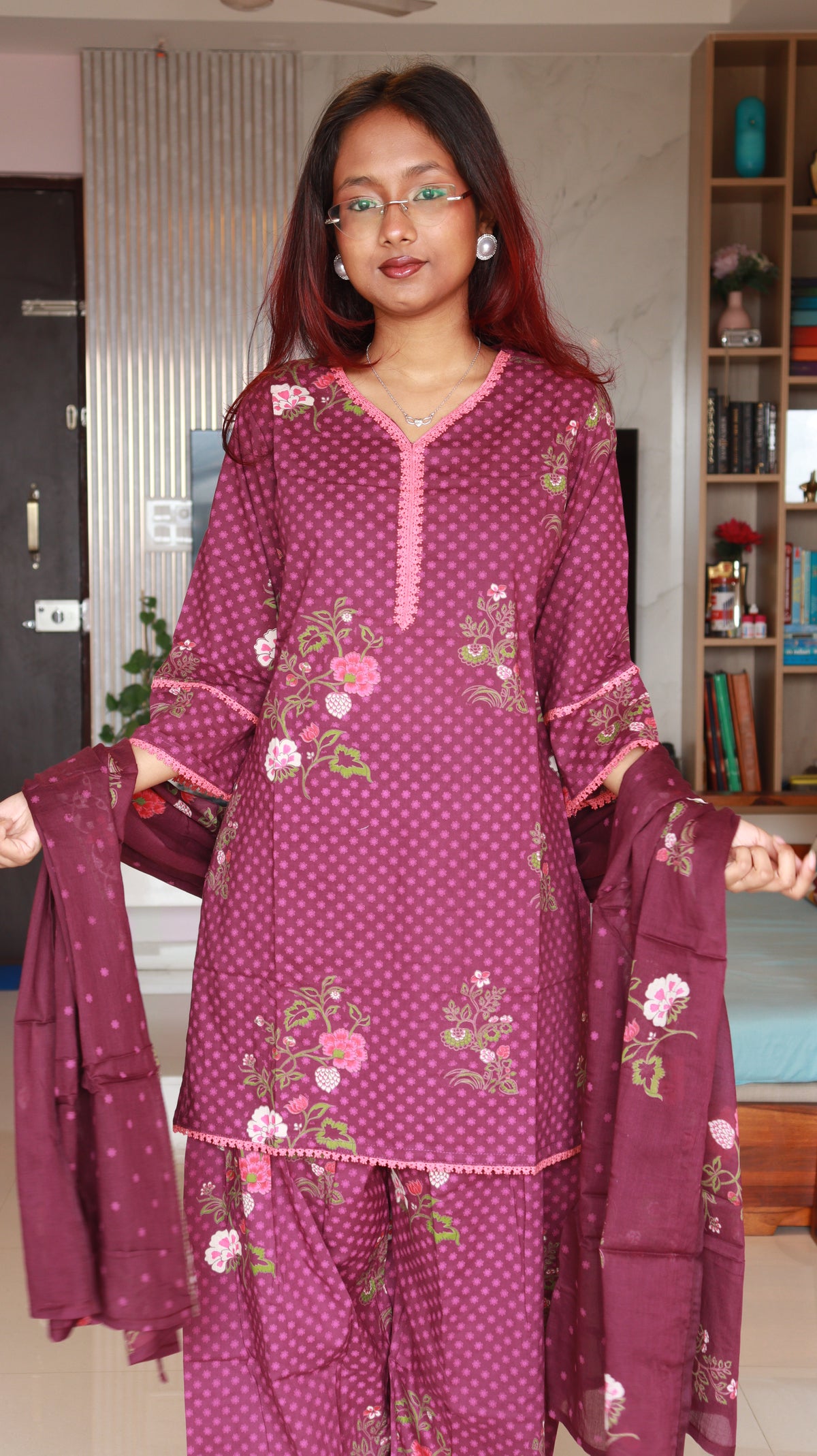 Navina 3-Piece Farsi Salwaar set - Burgundy