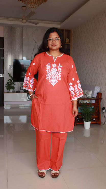 Arova Short Co-ord Kurti Set- Orange