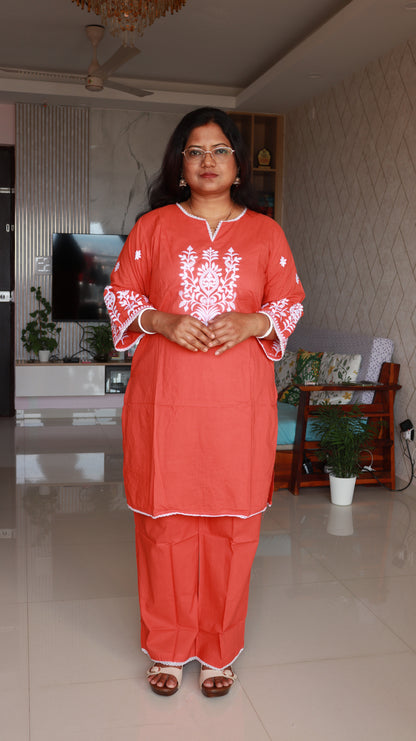 Arova Short Co-ord Kurti Set- Orange