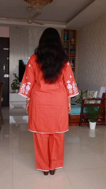 Arova Short Co-ord Kurti Set- Orange