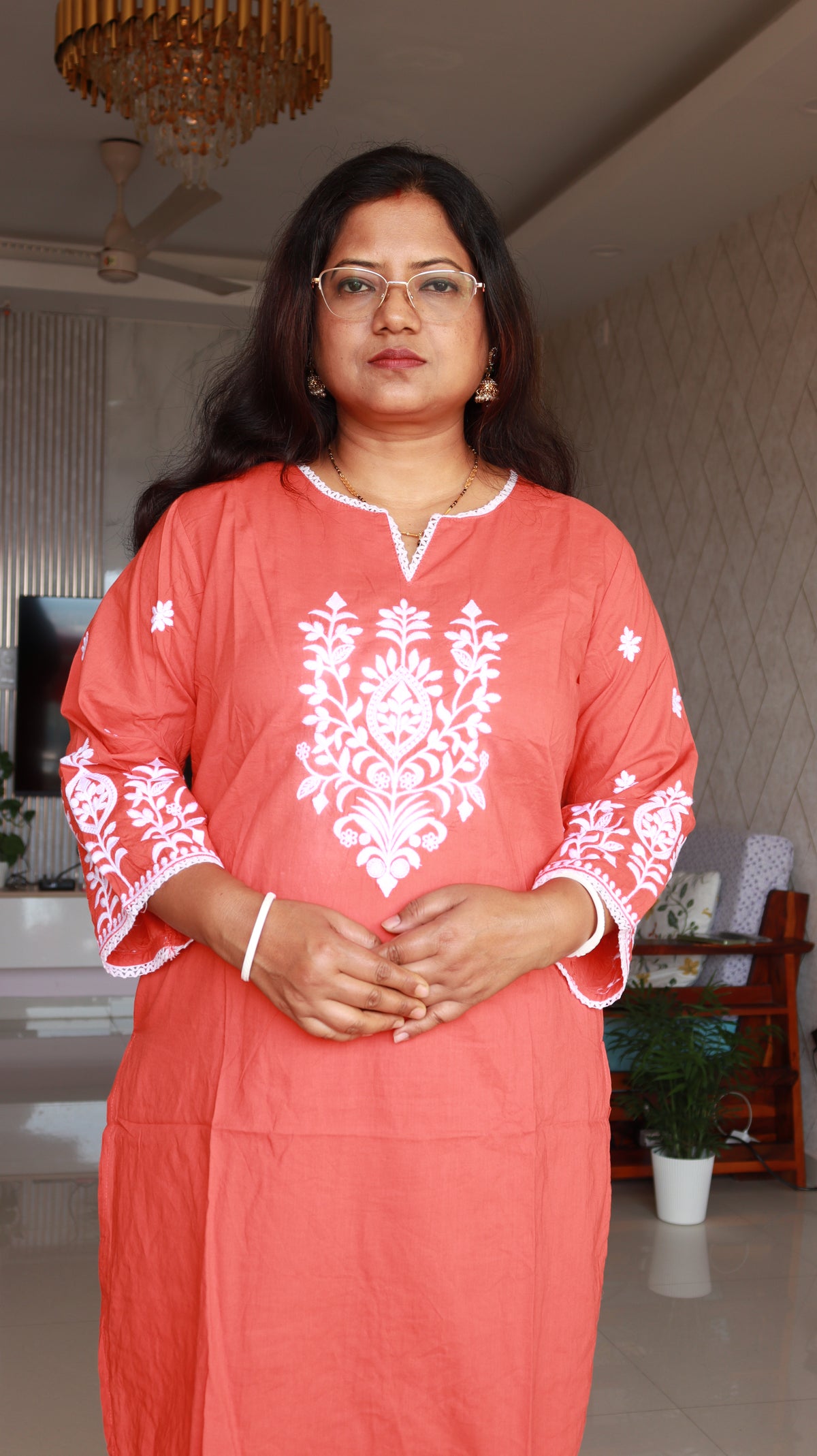 Arova Short Co-ord Kurti Set- Orange