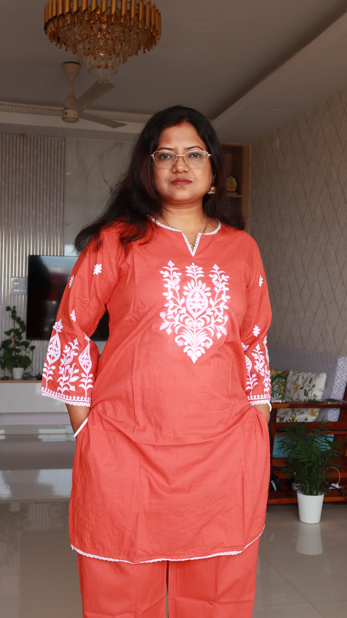 Arova Short Co-ord Kurti Set- Orange