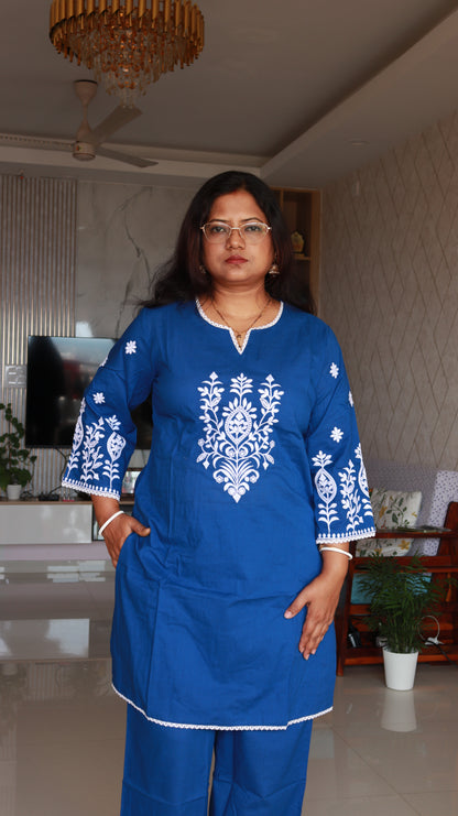 Arova Short Co-ord Kurti Set- Deep blue