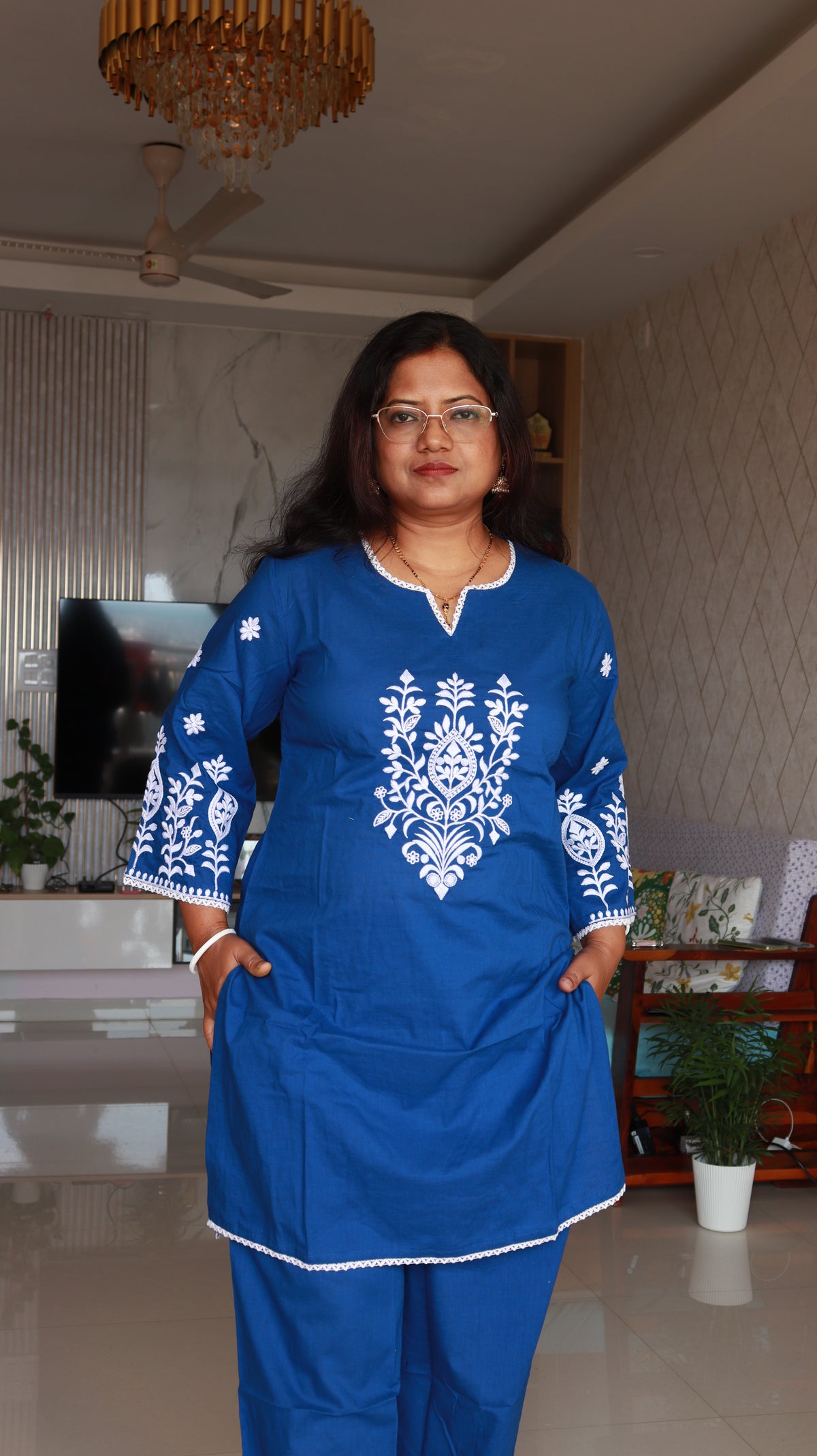 Arova Short Co-ord Kurti Set- Deep blue