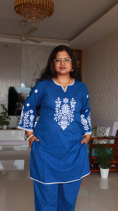 Arova Short Co-ord Kurti Set- Deep blue
