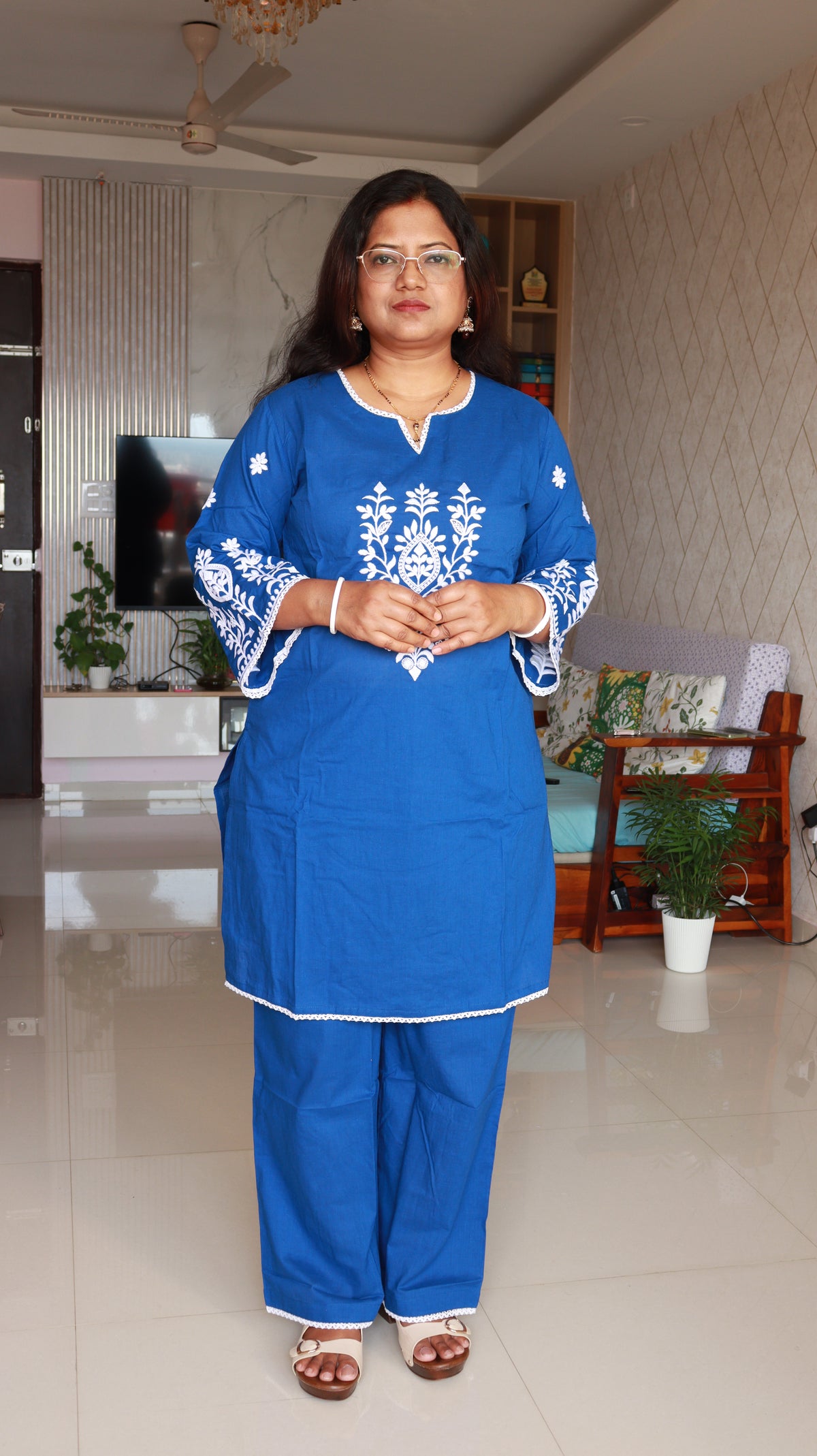Arova Short Co-ord Kurti Set- Deep blue