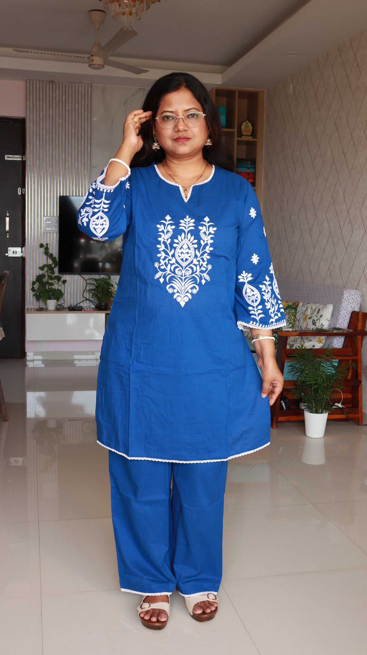 Arova Short Co-ord Kurti Set- Deep blue
