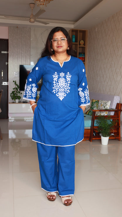 Arova Short Co-ord Kurti Set- Deep blue