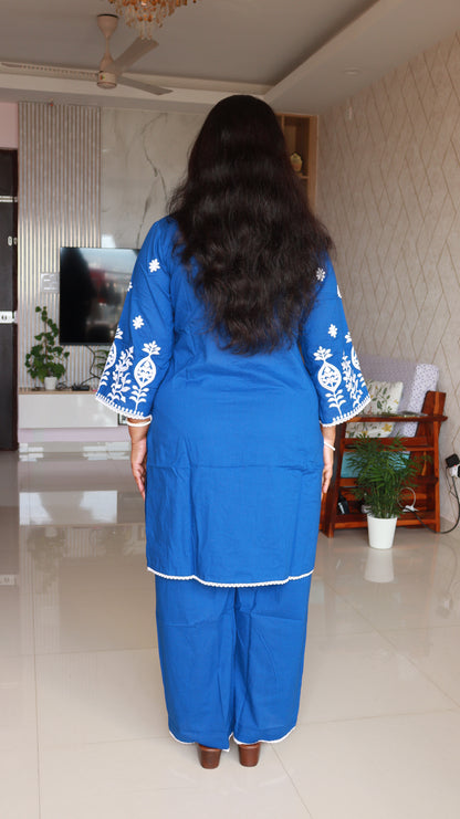 Arova Short Co-ord Kurti Set- Deep blue
