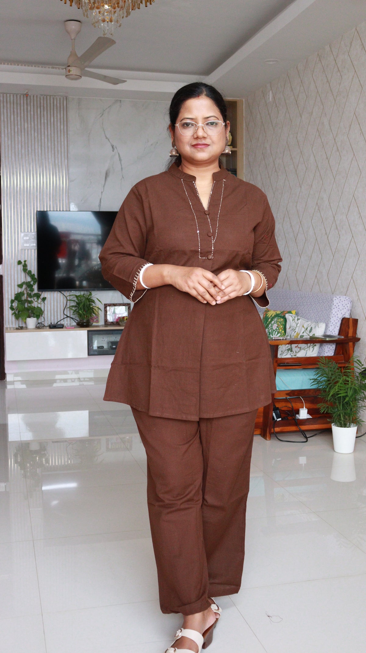 Aarini Short Co-ord Kurti Set- Brown