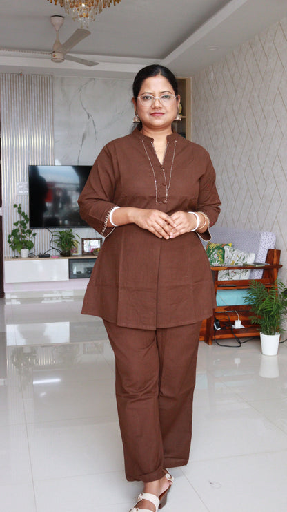 Aarini Short Co-ord Kurti Set- Brown